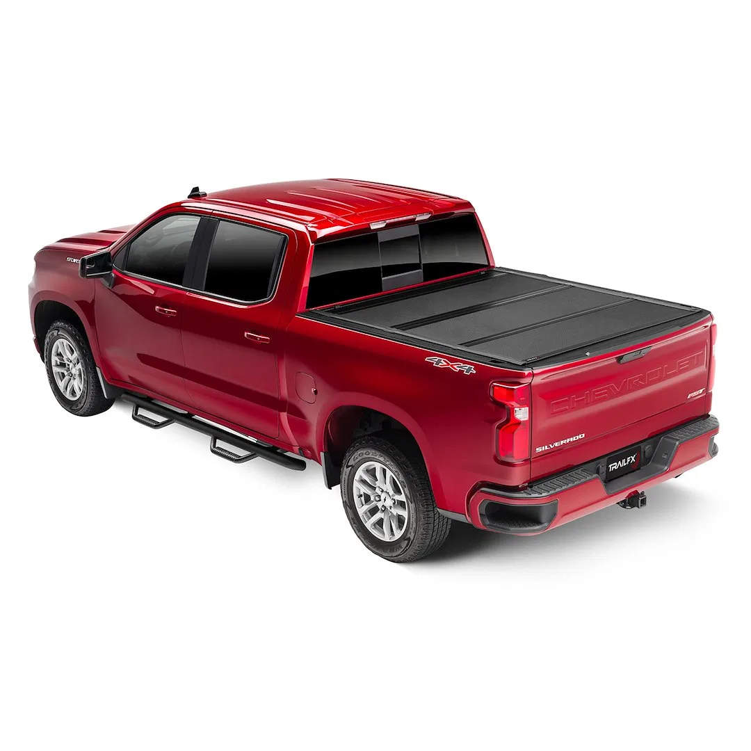 TFX8008 – TRAILFX Tonneau Cover, Hard Folding 3 Folds/ 3 Panels 3 Riding Positions Lockable Gloss Black Aluminum